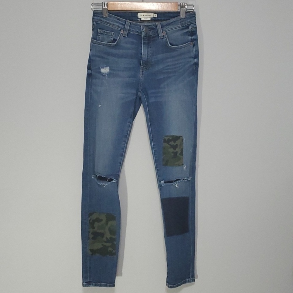 Mm Vintage jeans women's size 2 blue camo patchwork patches‎ ripped holes Grunge